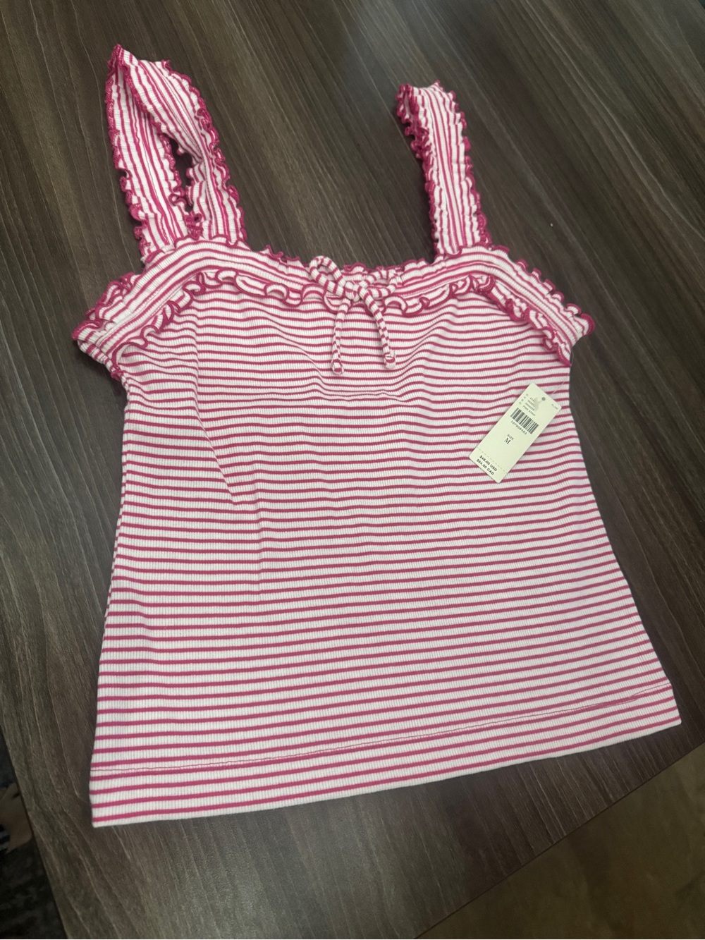 Anthropologie Maeve Pink & White Striped Ruffle Tank, M, New